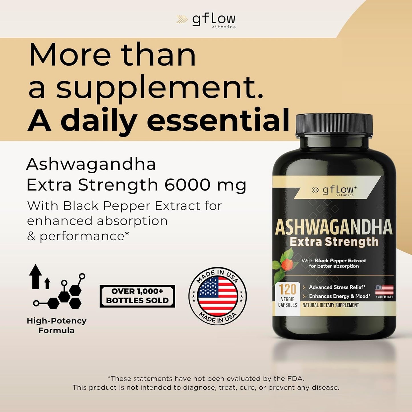 Ashwagandha Supplements for Women and Men | Sleep, Mood and Energy Support | Extra Strength, Vegan Friendly, Non-Gmo, Made in USA
