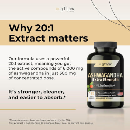 Ashwagandha Supplements for Women and Men | Sleep, Mood and Energy Support | Extra Strength, Vegan Friendly, Non-Gmo, Made in USA